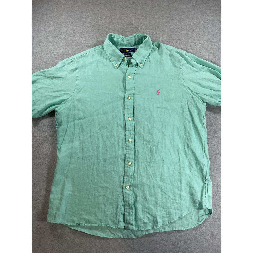 Ralph Lauren Mens Linen Short Sleeve Button Down Shirt Classic Fit L 2097